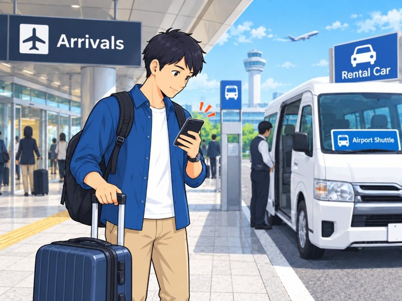 那覇空港からレンタカー店舗への送迎シャトルのイラスト